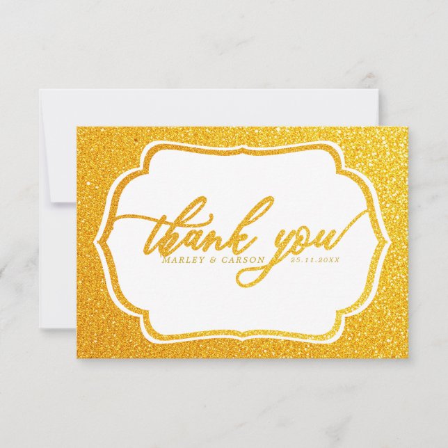 Carte De Remerciements Élégante Gold Glittery Luxueux Mariage (Devant)