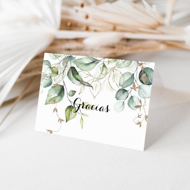 Carte De Remerciements Elégante Gold Greenery Plier Mariage Gracias Card (Créateur téléchargé)