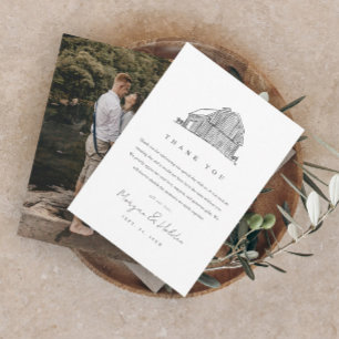 Carte De Remerciements Élégante Grange Noir et Blanc Rustique Mariage Pho