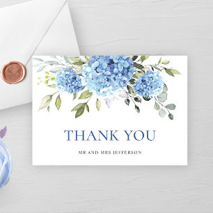 Carte De Remerciements Elégante Hydrangée Bleue Eucalyptus Fleurs Simple