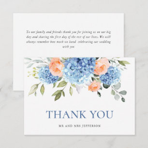 Carte De Remerciements Elégante Hydrangée Bleue Roses Roses Roses Roses R