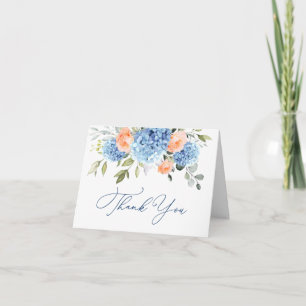 Carte De Remerciements Elégante Hydrangée Bleue Roses Roses Roses Roses R