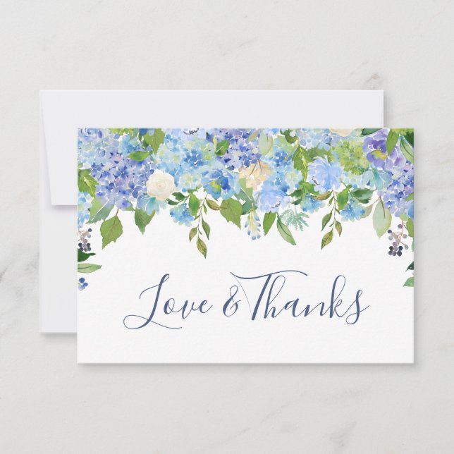Carte De Remerciements Elégante Hydrangée Bleue Verdure Mariage Floral (Devant)