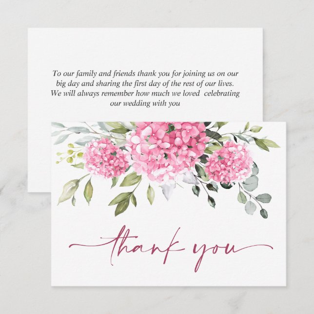 Carte De Remerciements Élégante Hydrangée rose pâle Eucalyptus Floral (Devant / Derrière)