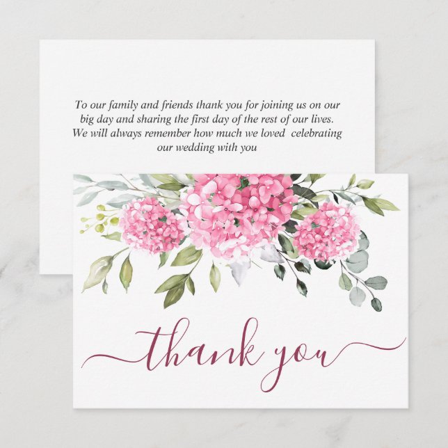 Carte De Remerciements Élégante Hydrangée rose pâle Eucalyptus Floral (Devant / Derrière)