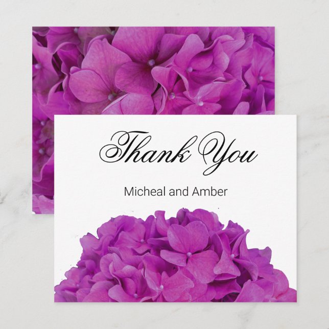 Carte De Remerciements Elégante magenta rose hydrangée florale roses (Devant / Derrière)