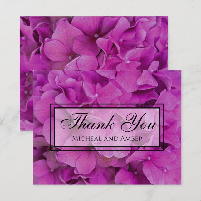 Carte De Remerciements Elégante magenta rose hydrangée florale roses (Devant / Derrière)
