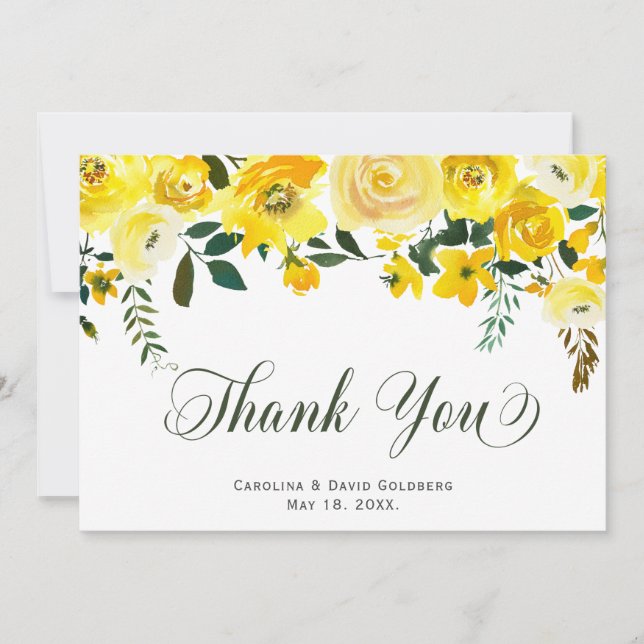 Carte De Remerciements Élégante main Lettré été Rose jaune Floral (Devant)