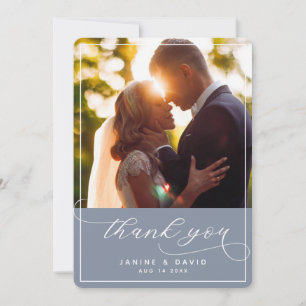 Carte De Remerciements Elégante main lettrée Dusty Blue Mariage Photo