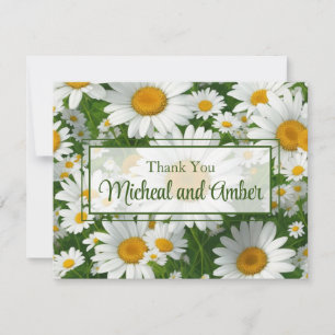 Carte De Remerciements Elégante marguerite blanche champs fleuris blancs 