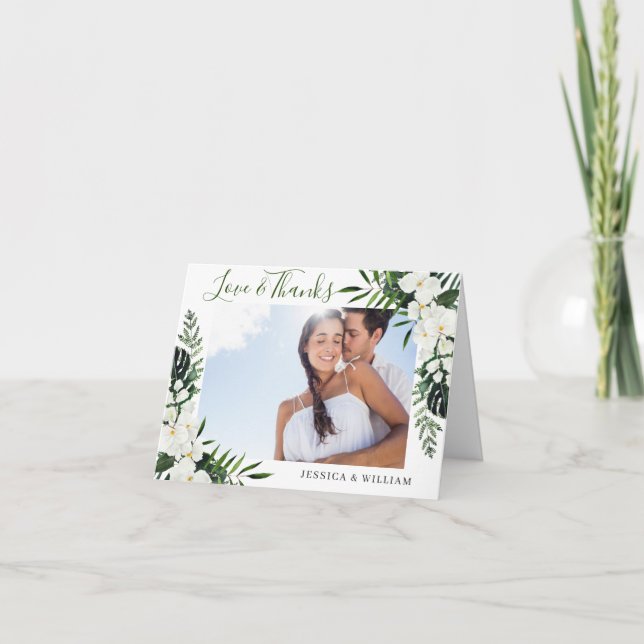 Carte De Remerciements Élégante Mariage d'orchidées blanches Bohème PHOTO (Devant)