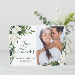 Carte De Remerciements Élégante Mariage d'orchidées blanches Bohème PHOTO