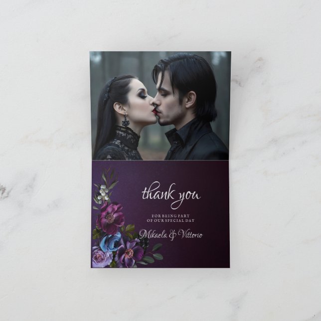 Carte De Remerciements Élégante Mariage gothique à fleurs foncées (Intérieur)