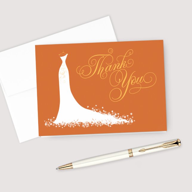 Carte De Remerciements Elégante Mariage orange Gown Fête des mariées d'au (Créateur téléchargé)