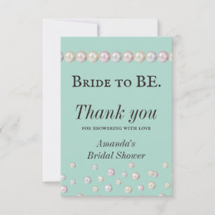 Carte De Remerciements Élégante mariée à être Turquoise Blue Pearl Fête d