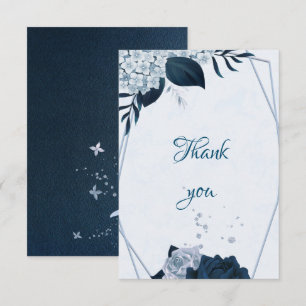Carte De Remerciements élégante marine & fleurs bleues poussiéreuses bota
