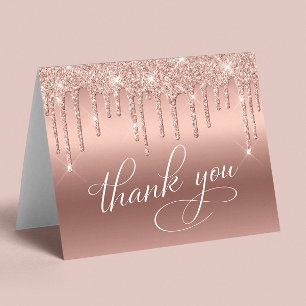 Carte De Remerciements Elégante Parties scintillant Rose Gold 60e fête d'