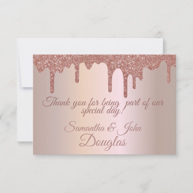 Carte De Remerciements Elégante Parties scintillant Rose or, Blush et Tex (Devant)