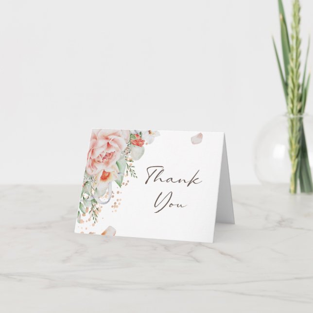 Carte De Remerciements Elégante Peach Aquarelle Florale (Devant)