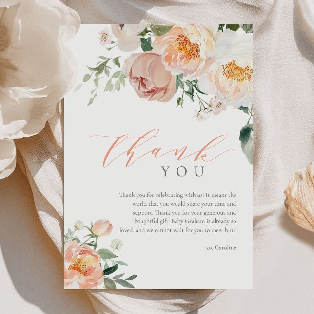 Carte De Remerciements Élégante Pêche Baby Dans Fleur Baby shower Fille (Créateur téléchargé)