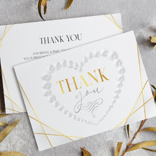 Carte De Remerciements Elégante perles de coeur et Fête des mariées d'or 