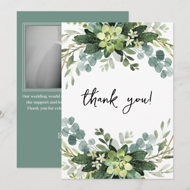 Carte De Remerciements Élégante photo botanique de mariage au eucalyptus  (Devant / Derrière)