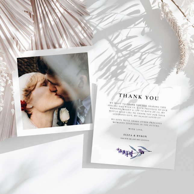 Carte De Remerciements Élégante photo carrée de mariage floral lavande (Créateur téléchargé)