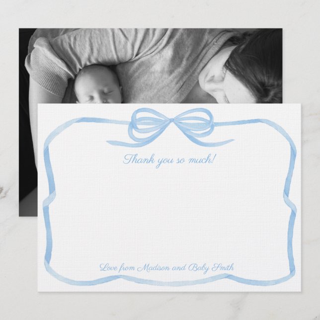 Carte De Remerciements Élégante Photo de Fête de Naissance de Garçon avec (Devant / Derrière)