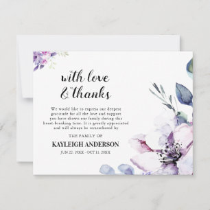 Carte De Remerciements Elégante photo de fleurs d'aquarelle violette