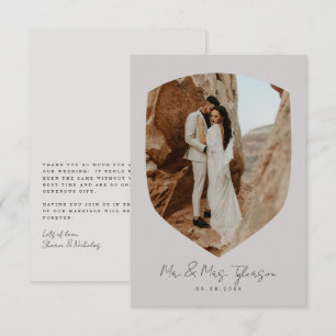 Carte De Remerciements Élégante photo de mariage encadrée écrite à la mai