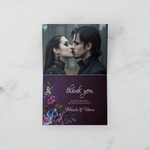 Carte De Remerciements Élégante Photo de mariage Fleur Gothique Sombre