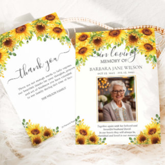 Carte De Remerciements Élégante Photo Florale de Tournesol Mémorial Funér