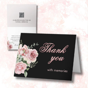 Carte De Remerciements Élégante photo florale Lien QR Chaque année Annive
