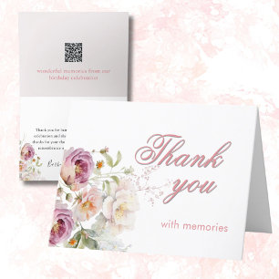 Carte De Remerciements Élégante photo florale Lien QR Chaque année Annive