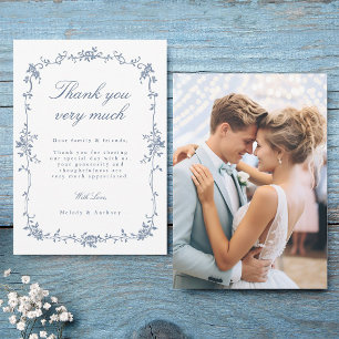 Carte De Remerciements Élégante photo Mariage de couleur bleue française