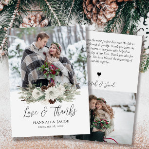 Carte De Remerciements Élégante photo Mariage du cône de pin d'hiver