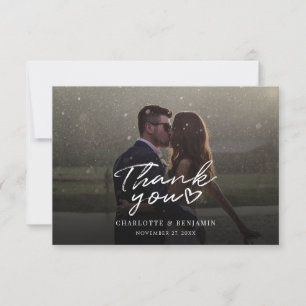 Carte De Remerciements Élégante Photo Mariage Lettrée à la main