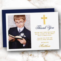 Elégante Première Sainte Communion Photo Or Bleu