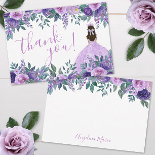 Carte De Remerciements Élégante Quinceañera Fleurie Violette