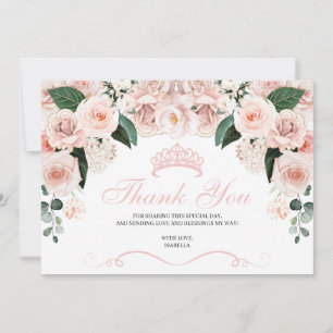 Carte De Remerciements Élégante Quinceanera florale rose