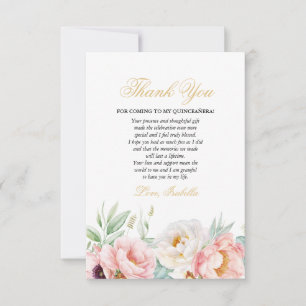 Carte De Remerciements Elégante Quinceañera rose & or