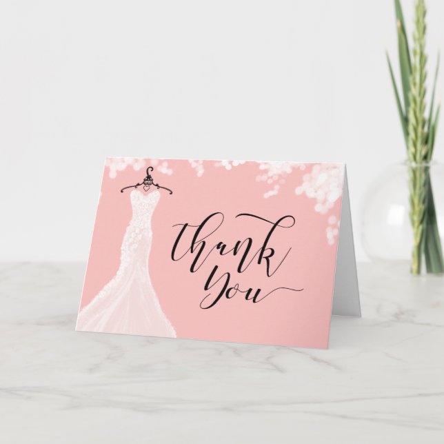 Carte De Remerciements Élégante robe de mariage Fête des mariées rose (Devant)