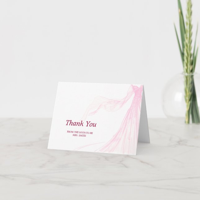 Carte De Remerciements Élégante robe de mariée rose douce Fête des mariée (Devant)