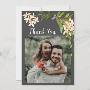 Carte De Remerciements Élégante rose Fleurs de Jardin Verdure Photographi