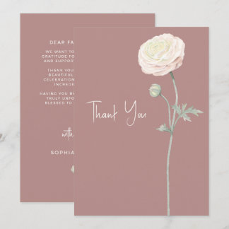 Carte De Remerciements Élégante rose poussiéreuse Ranunculus Fleur de mar