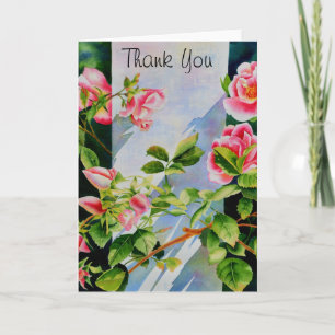 Carte De Remerciements Elégante rose roses aquarelle florale
