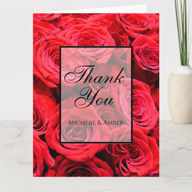 Carte De Remerciements Élégante rose rouge fleurs rouges rouge floral rou (Devant)