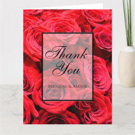 Carte De Remerciements Élégante rose rouge fleurs rouges rouge floral rou