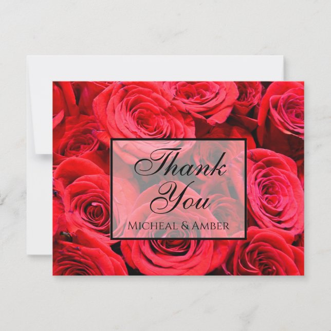 Carte De Remerciements Élégante rose rouge fleurs rouges rouge floral rou (Devant)