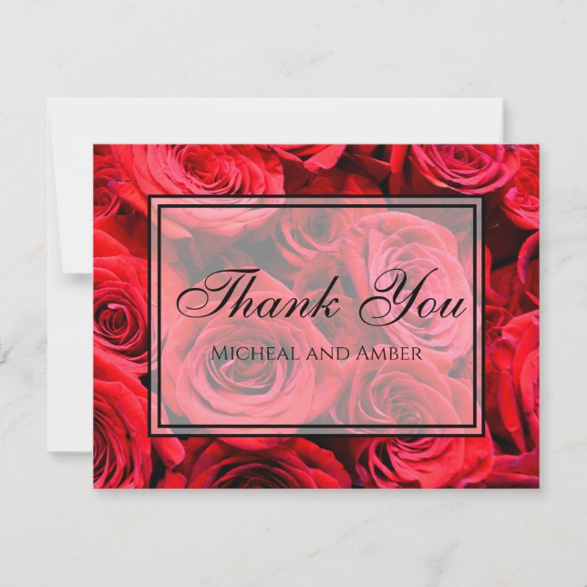 Carte De Remerciements Élégante rose rouge fleurs rouges rouge floral rou (Devant)